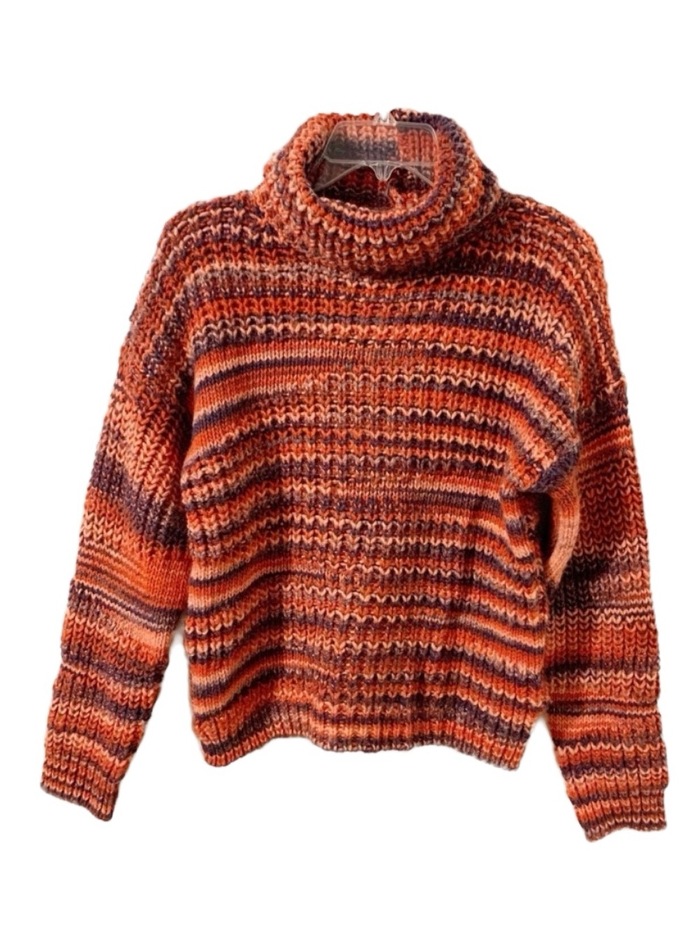 Elsamanda Large Wool Blend Turtleneck Sweater Made - Italy Multicolor Ombre Knit